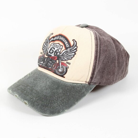 🇺🇸 New Route 66 Trucker Hat - Green & Tan with Motorcycle Graphic 🏍️ - Picture 1 of 4